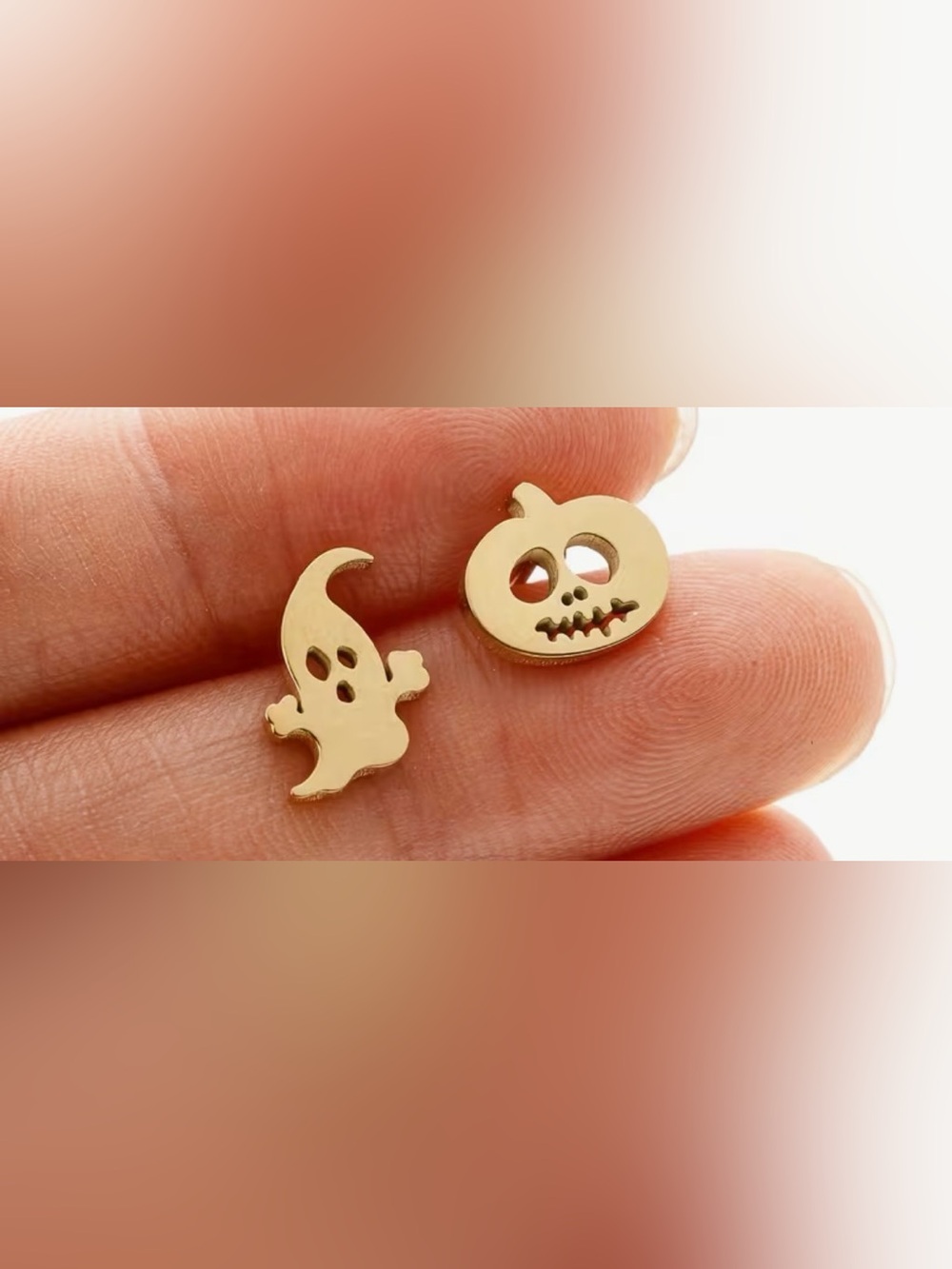 Gold Ghost and Pumpkin Stud Earrings for Women